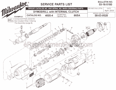 Page A Diagram and Parts List for 4005-4 SER 865A Milwaukee Electric Drill
