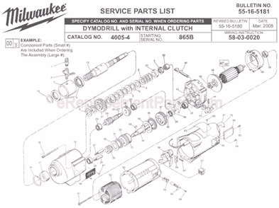 Page A Diagram and Parts List for 4005-4 SER 865B Milwaukee Electric Drill
