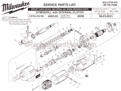 Page A Diagram and Parts List for 4005-55 SER 865B Milwaukee Electric Drill