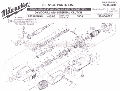 Page A Diagram and Parts List for 4005-5 SER 865A Milwaukee Electric Drill