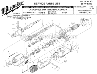 Page A Diagram and Parts List for 4015-5 SER 866A Milwaukee Cordless Drill