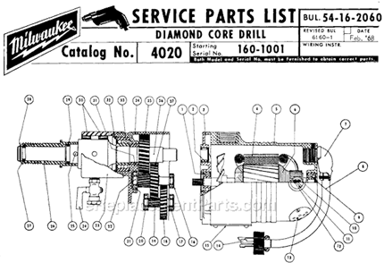 Page A Diagram and Parts List for 4020 SER 160-1001 Milwaukee Cordless Drill