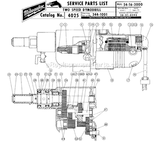 Page A Diagram and Parts List for 4025 SER 344-1001 Milwaukee Electric Drill