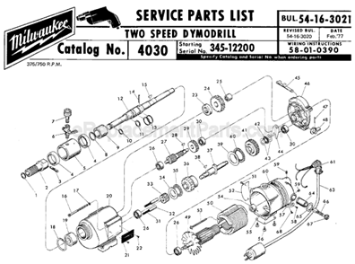 Page A Diagram and Parts List for 4030 SER 345-12200 Milwaukee Electric Drill