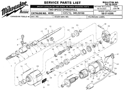 Page A Diagram and Parts List for 4030 SER 345-20100 Milwaukee Electric Drill