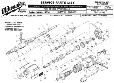 Page A Diagram and Parts List for 4034-6 SER 558-8001 Milwaukee Electric Drill
