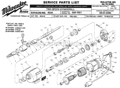 Page A Diagram and Parts List for 4034 SER 558-1001 Milwaukee Electric Drill