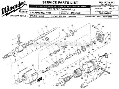 Page A Diagram and Parts List for 4035 SER 346-7500 Milwaukee Electric Drill