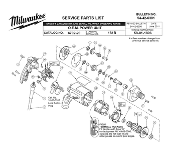Fig-0 Diagram and Parts List for 6792-20 181B Milwaukee Electric Drill