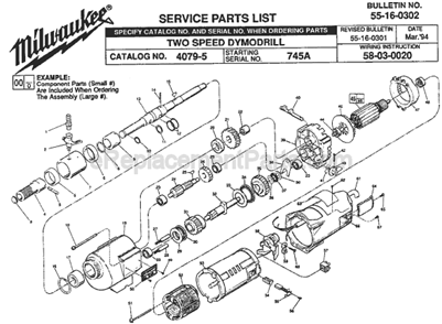 Page A Diagram and Parts List for 4079-5 SER 745A Milwaukee Electric Drill