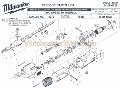 Page A Diagram and Parts List for 4079 SER 738B Milwaukee Electric Drill