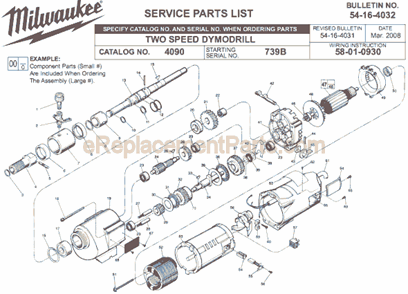 Page A Diagram and Parts List for 4090 SER 739B Milwaukee Electric Drill