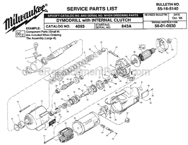 Page A Diagram and Parts List for 4093 SER 843A Milwaukee Electric Drill