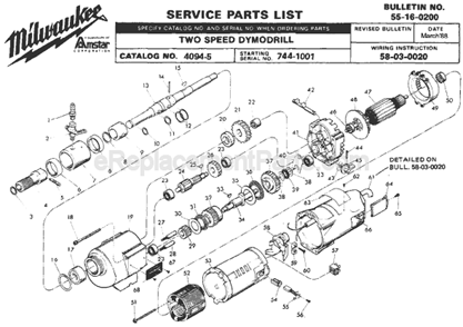 Page A Diagram and Parts List for 4094-5 SER 744-1001 Milwaukee Electric Drill