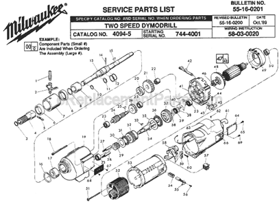 Page A Diagram and Parts List for 4094-5 SER 744-4001 Milwaukee Electric Drill