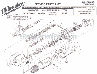 Page A Diagram and Parts List for 4096-4 SER 798A Milwaukee Electric Drill