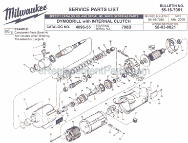 Page A Diagram and Parts List for 4096-55 SER 798B Milwaukee Electric Drill