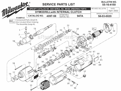 Page A Diagram and Parts List for 4097-58 SER 947A Milwaukee Electric Drill