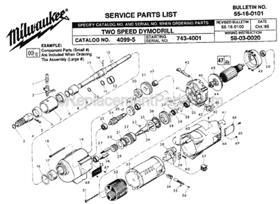Page A Diagram and Parts List for 4099-5 SER 743-4001 Milwaukee Electric Drill
