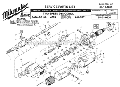 Page A Diagram and Parts List for 4099 SER 742-1001 Milwaukee Electric Drill
