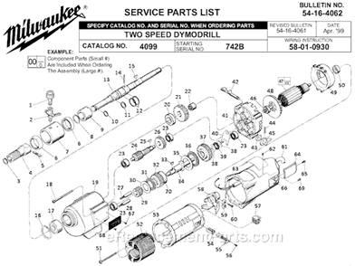 Page A Diagram and Parts List for 4099 SER 742B Milwaukee Electric Drill