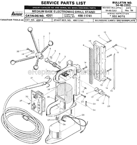 Page A Diagram and Parts List for 4201 SER 498-11741 Milwaukee Drill Press