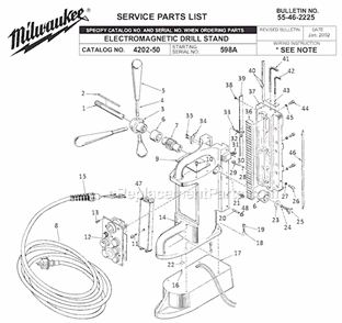 Page A Diagram and Parts List for 4202-50 SER 598A Milwaukee Drill Press