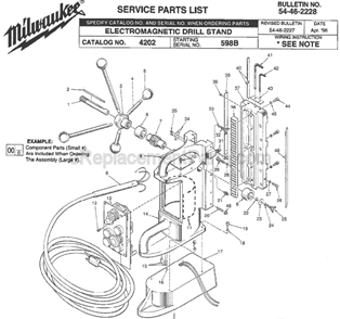Page A Diagram and Parts List for 4202 SER 598B Milwaukee Drill Press