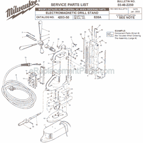 Page A Diagram and Parts List for 4203-50 SER 838A Milwaukee Drill Press