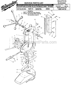 Page A Diagram and Parts List for 4231-4 SER 500A Milwaukee Drill Press