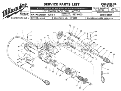 Page A Diagram and Parts List for 4253-1 SER 587-6000 Milwaukee Electric Drill