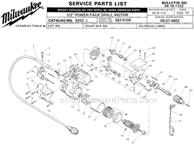 Page A Diagram and Parts List for 4253-1 SER 587-8100 Milwaukee Electric Drill