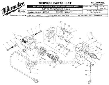 Page A Diagram and Parts List for 4265-1 SER 597-1001 Milwaukee Electric Drill