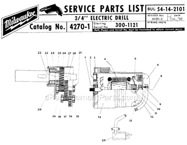 Page A Diagram and Parts List for 4270-1 SER 300-1121 Milwaukee Electric Drill
