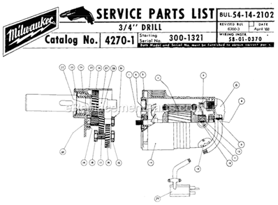 Page A Diagram and Parts List for 4270-1 SER 300-1321 Milwaukee Electric Drill