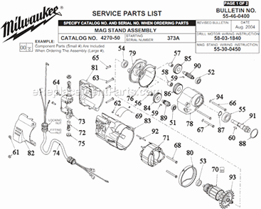 Part Location Diagram of 22-64-3295 Milwaukee Motor Cord Assembly