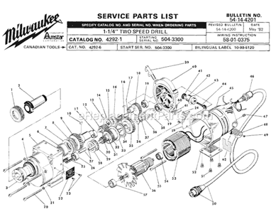 Part Location Diagram of 16-70-0100 Milwaukee 120 V. Rev. Armature