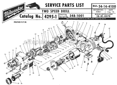 Page A Diagram and Parts List for 4295-1 SER 348-1001 Milwaukee Electric Drill