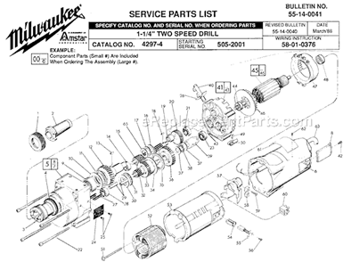 Page A Diagram and Parts List for 4297-4 SER 505-2001 Milwaukee Electric Drill
