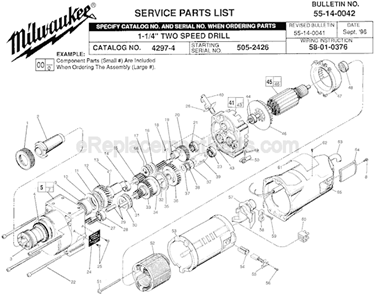 Page A Diagram and Parts List for 4297-4 SER 505A Milwaukee Electric Drill