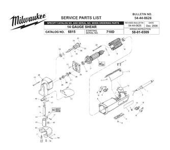 Fig-0 Diagram and Parts List for 6815 710D Milwaukee Nibbler & Shears