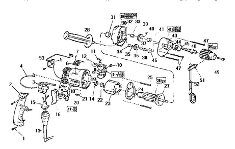 Part Location Diagram of 14-38-0580 Milwaukee Handle/Housing Assembly