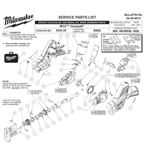 Fig-0 Diagram and Parts List for 2420-22 B56D Milwaukee Saw
