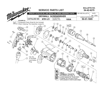 Fig-0 Diagram and Parts List for 6791-21 180A Milwaukee Electric Drill
