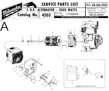 Page A Diagram and Parts List for 4503 SER J-773284474 Milwaukee Generator