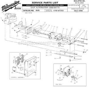 Part Location Diagram of 23-74-0580 Milwaukee Terminal Strip