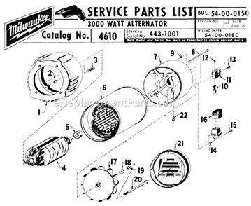 Page A Diagram and Parts List for 4610 SER 443-1001 Milwaukee Generator