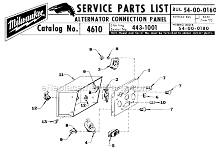 Page B Diagram and Parts List for 4610 SER 443-1001 Milwaukee Generator