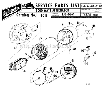 Page A Diagram and Parts List for 4611 SER 456-1001 Milwaukee Generator