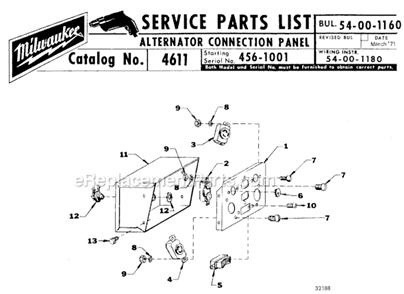 Page B Diagram and Parts List for 4611 SER 456-1001 Milwaukee Generator